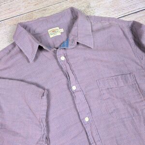 Faherty Mens Button Up Shirt XL  Purple Blue‎ Cotton Checkered Short Sleeve